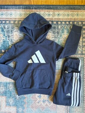 Adidas Boys Size 7 Hoodie & Jogger Set, Navy Blue